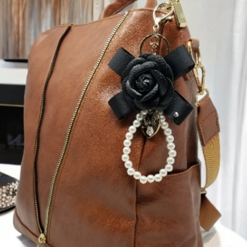 Black Rose and pearl Purse Charm